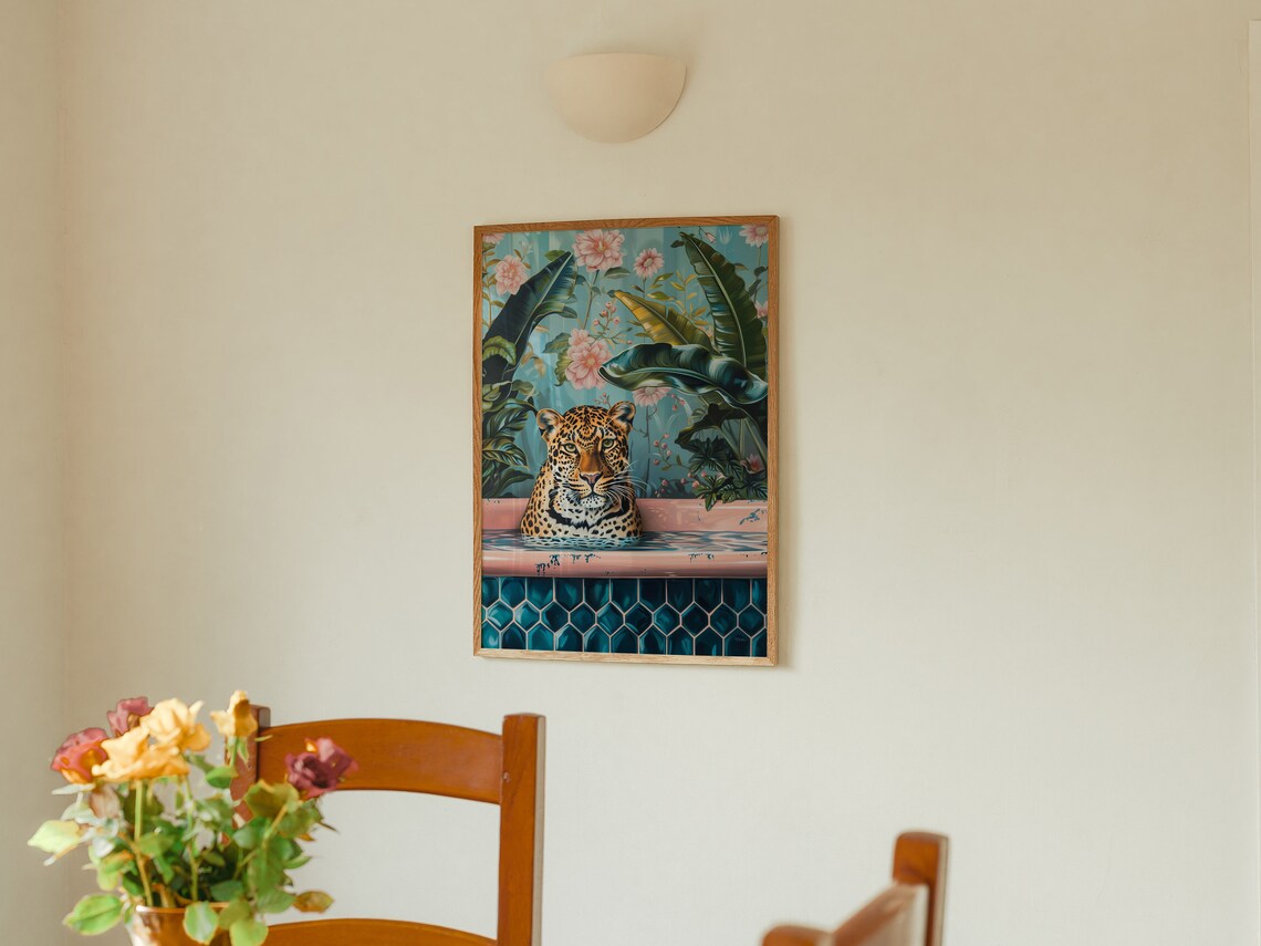 Leopard Taking A Bath Art Print, Eclectic Bathroom Decor - Image 2