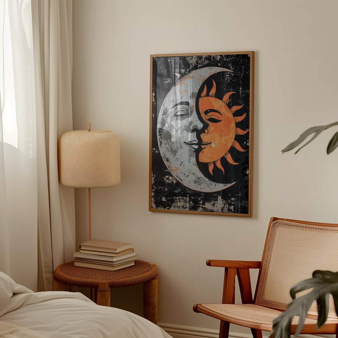 Sun and Moon With Faces Abstract Art Print - Image 4
