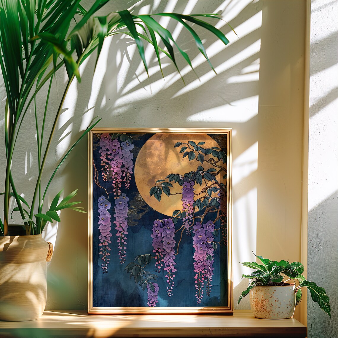 Full Moon And Wisteria, Cottagecore Wall Art Print - Image 2