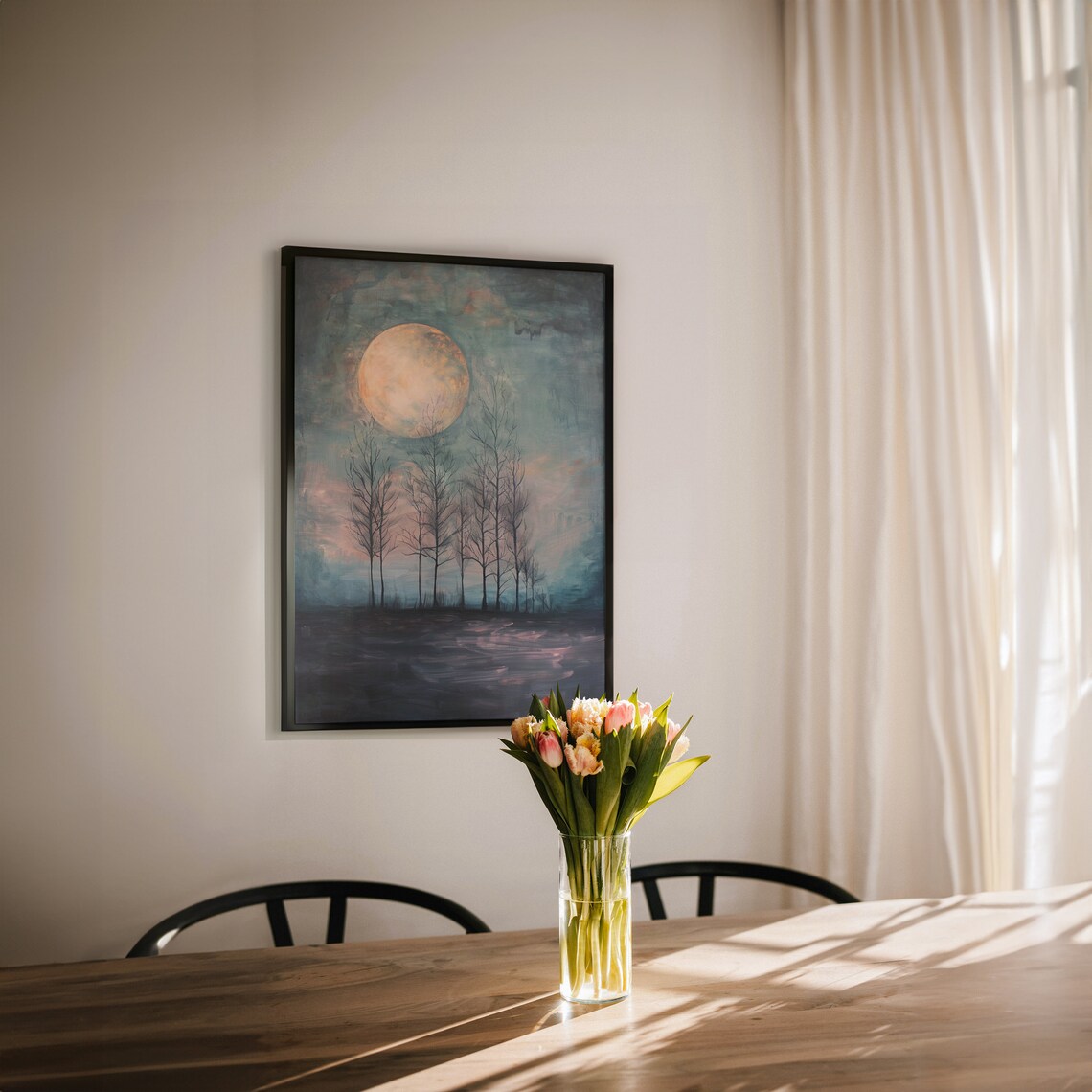 Full Moon Above Solitary Trees Art Print, Dark Academia - Image 2