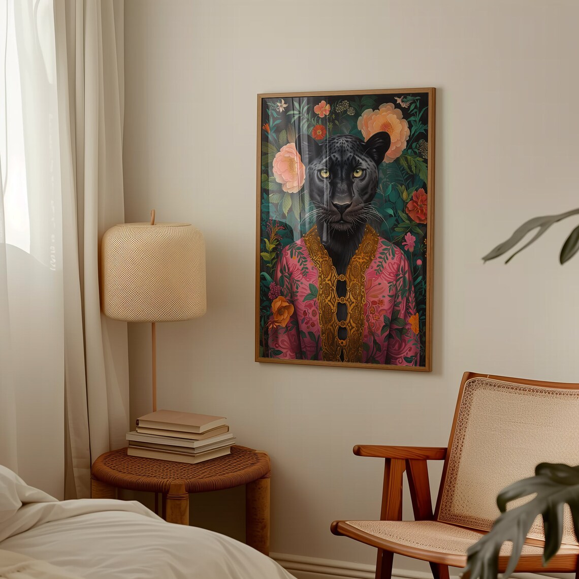 Panther Art Print, Maximalist Eclectic Floral Portrait - Image 4