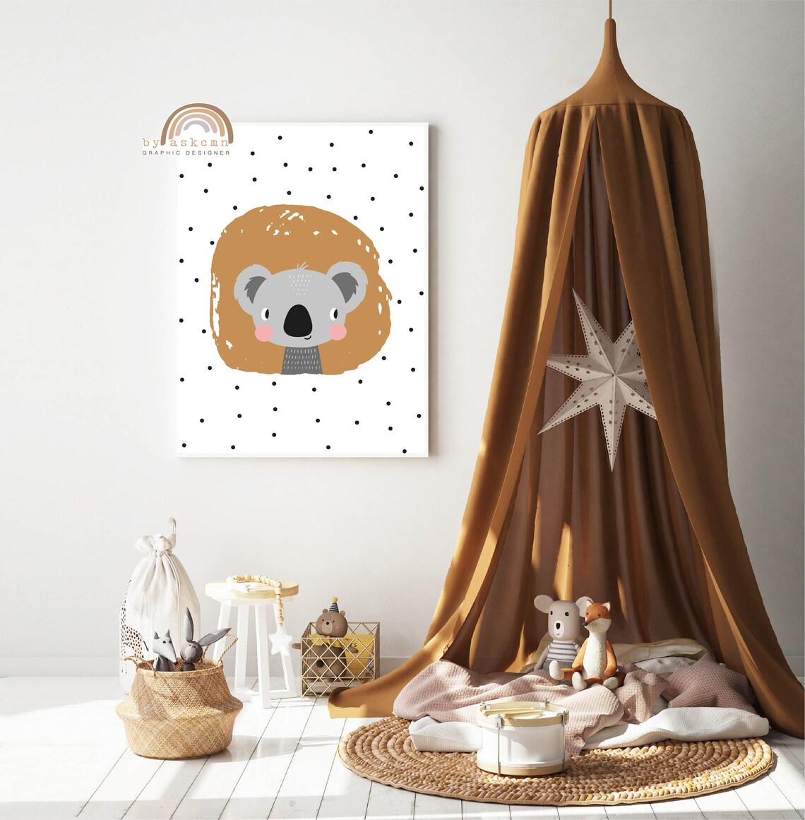 Cute Baby Koala Nursery Tan Circle Safari Kids Room Decor Poster - Image 3