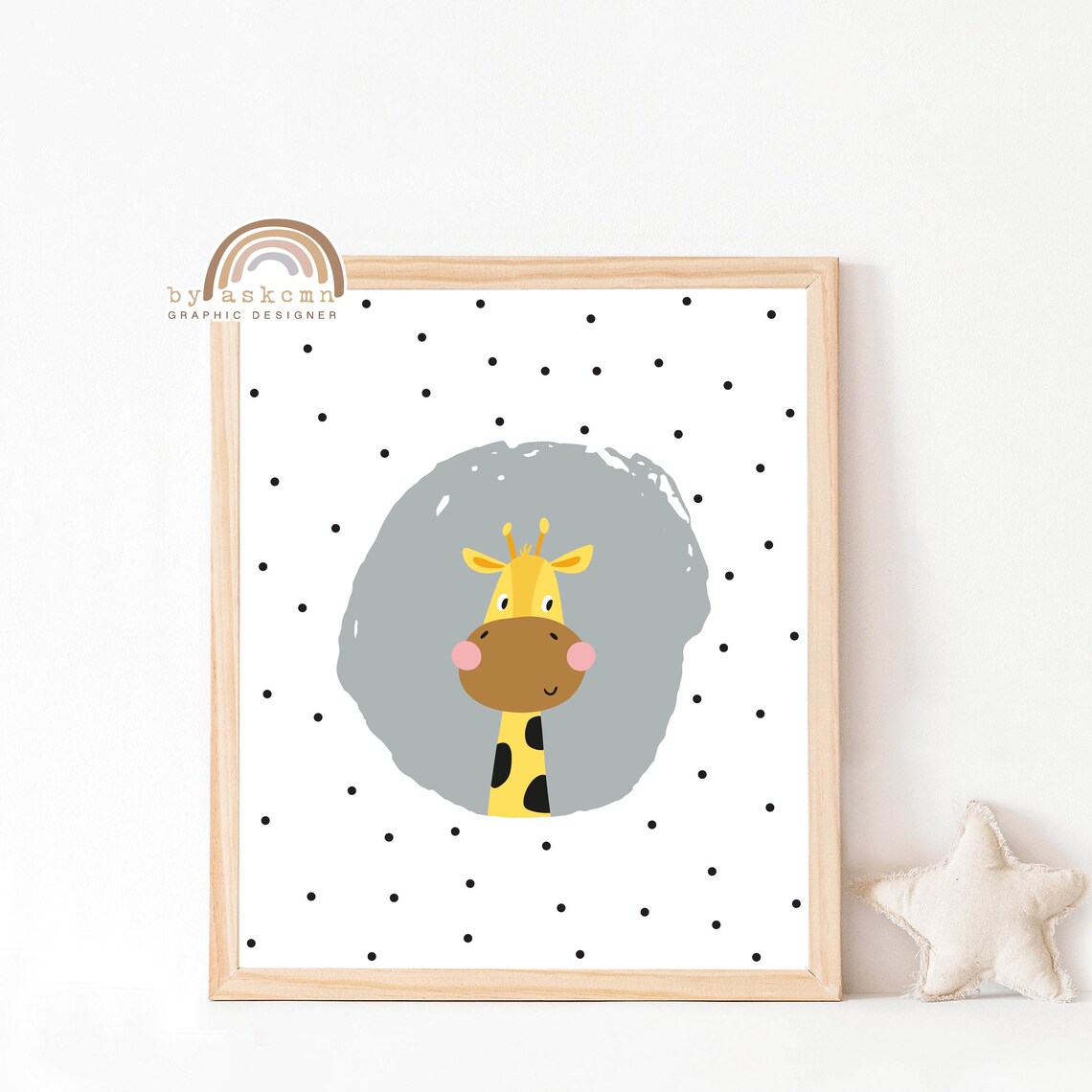 Cute Baby Giraffe Nursery Gray Circle Safari Kids Room Poster - Image 4