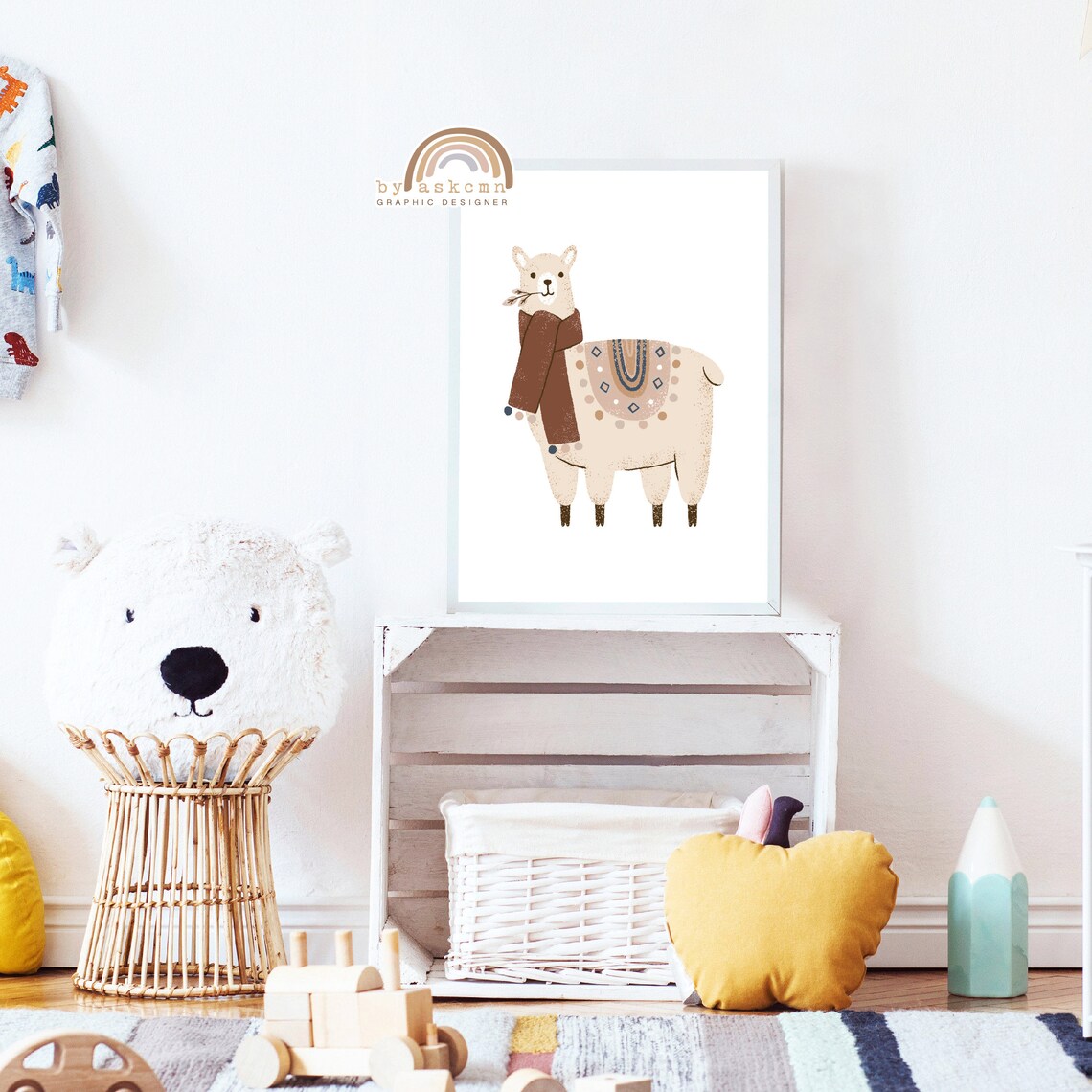 Cute Llama Scarf Saddle Blanket Safari Neutral Nursery Animal Wall Decor Poster - Image 3