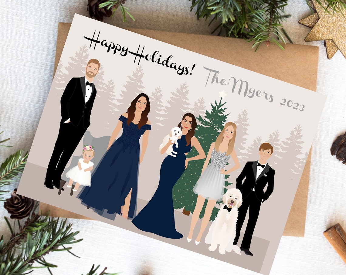 Personalized Christmas Cards Custom Pet Holiday Card Family Portrait Holiday Formalwear Family Holiday Card - Image 5
