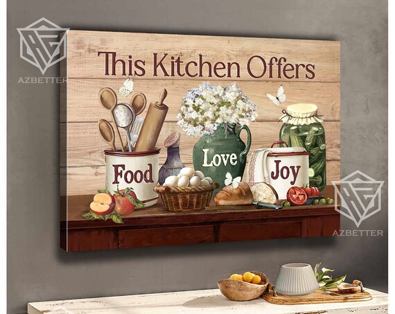 This Kitchen Offers Food Love Joy Farmhouse Kitchen Scene Poster