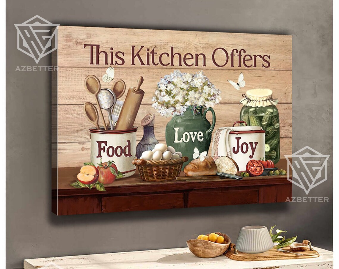 This Kitchen Offers Food Love Joy Farmhouse Kitchen Scene Poster