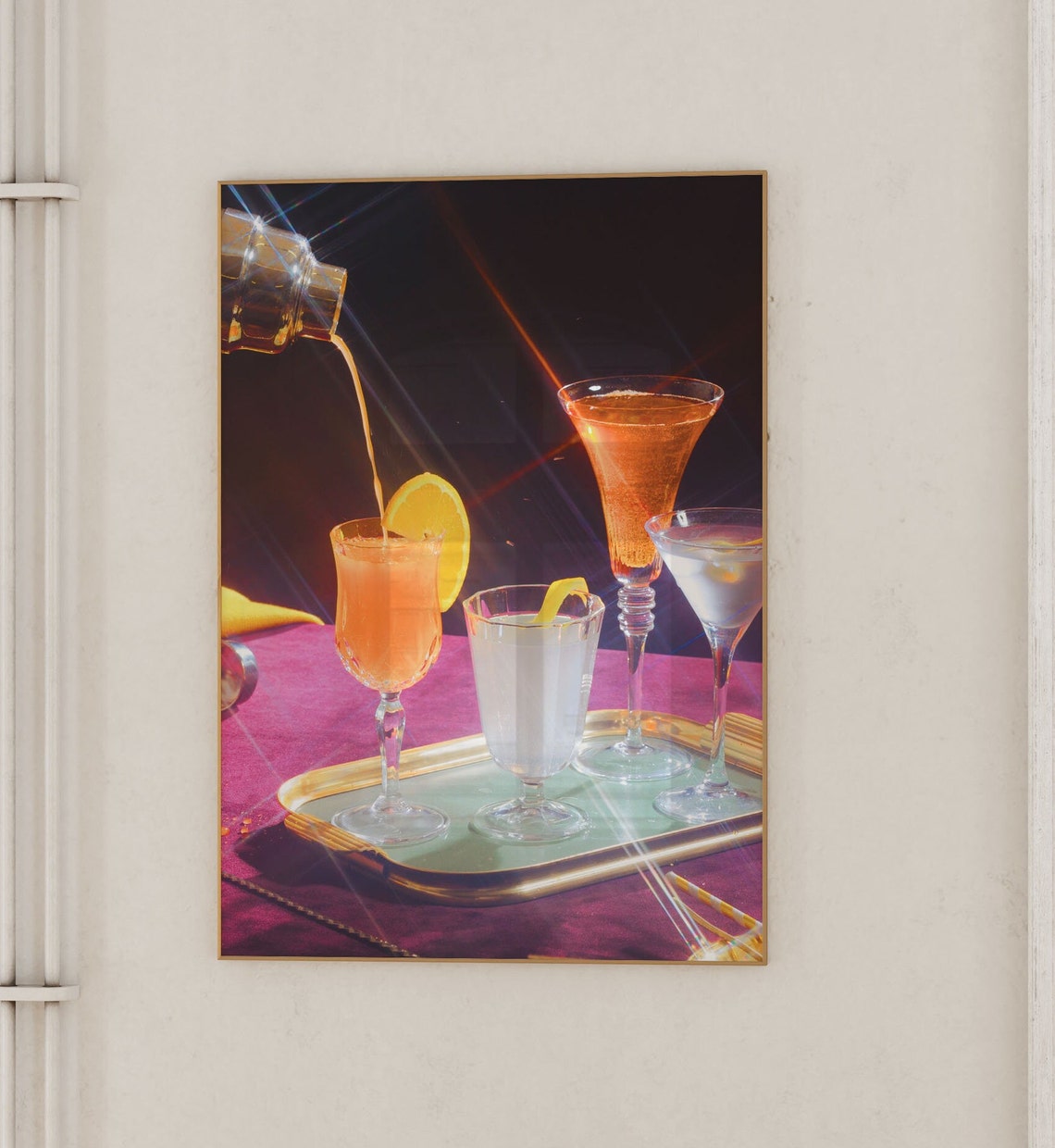 Sparkling Champagne Cocktails Poured on a Gold Tray Scene Poster - Image 2