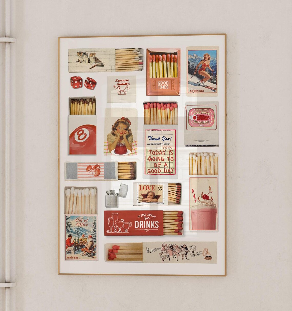 Matchbook Red Retro Poster, Funky Aesthetic Art Print