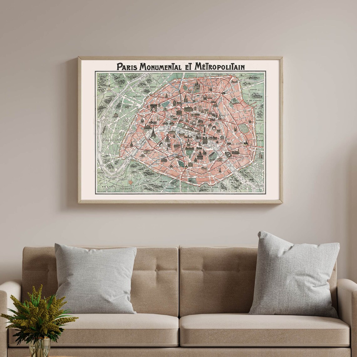 Paris Monumental Et Metropolitain Vintage Antique Metro Map Poster - Image 3