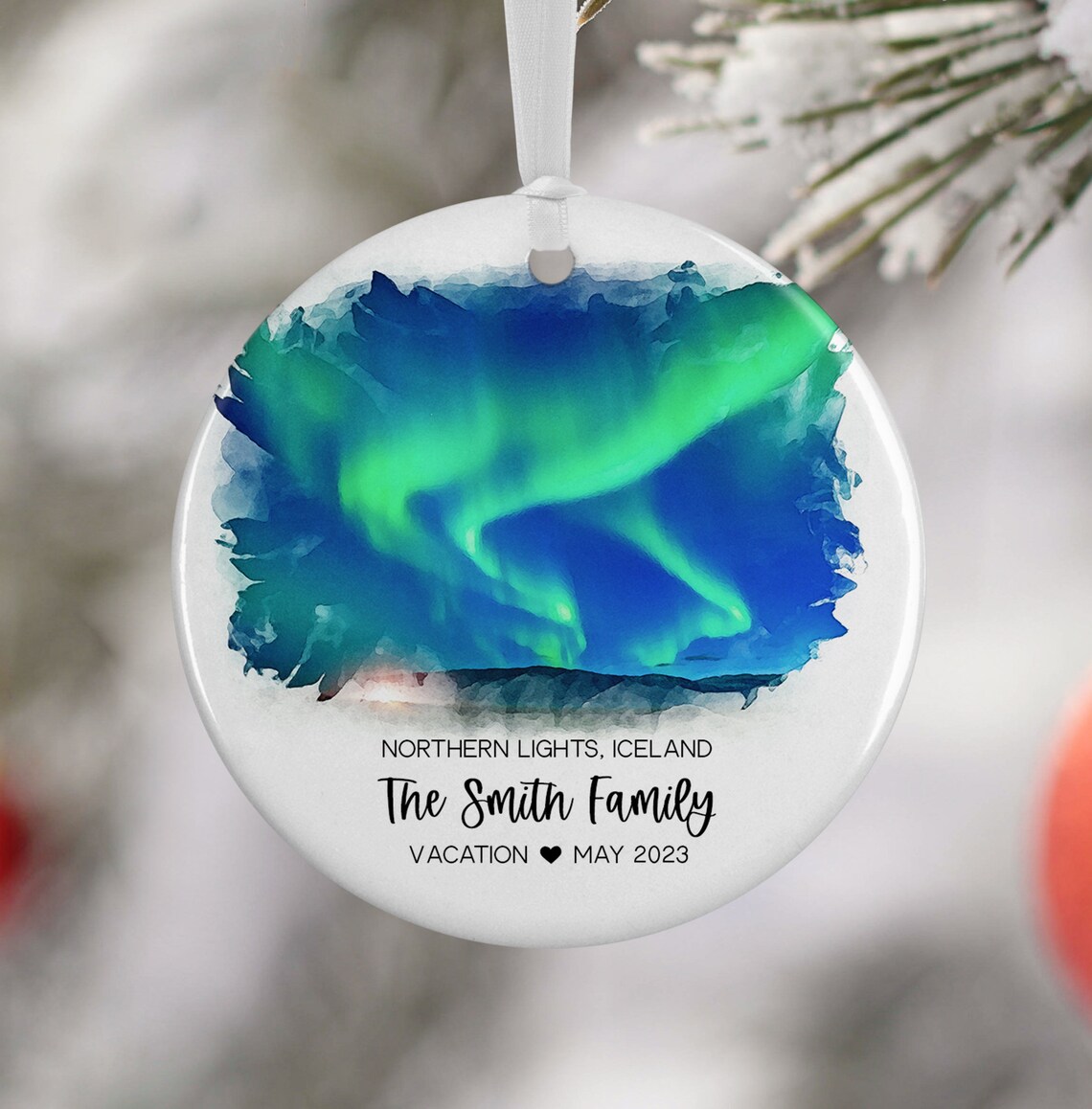 Custom Northern Lights Iceland Ornament Watercolor Art Print