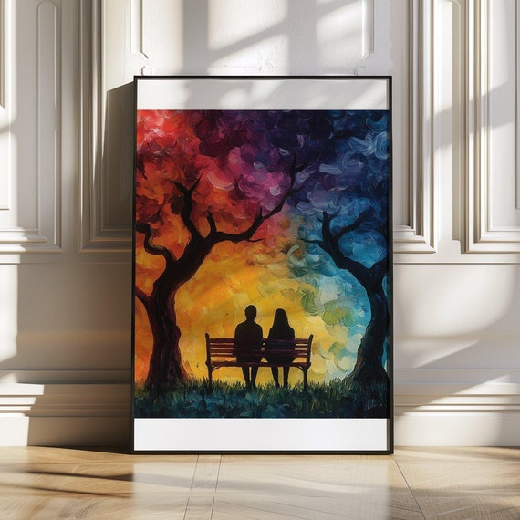 Colourful Silhouette Couple Wall Art Romantic Sunset Park Wall Print Couple Art Print For Living Room Bedroom Dcor