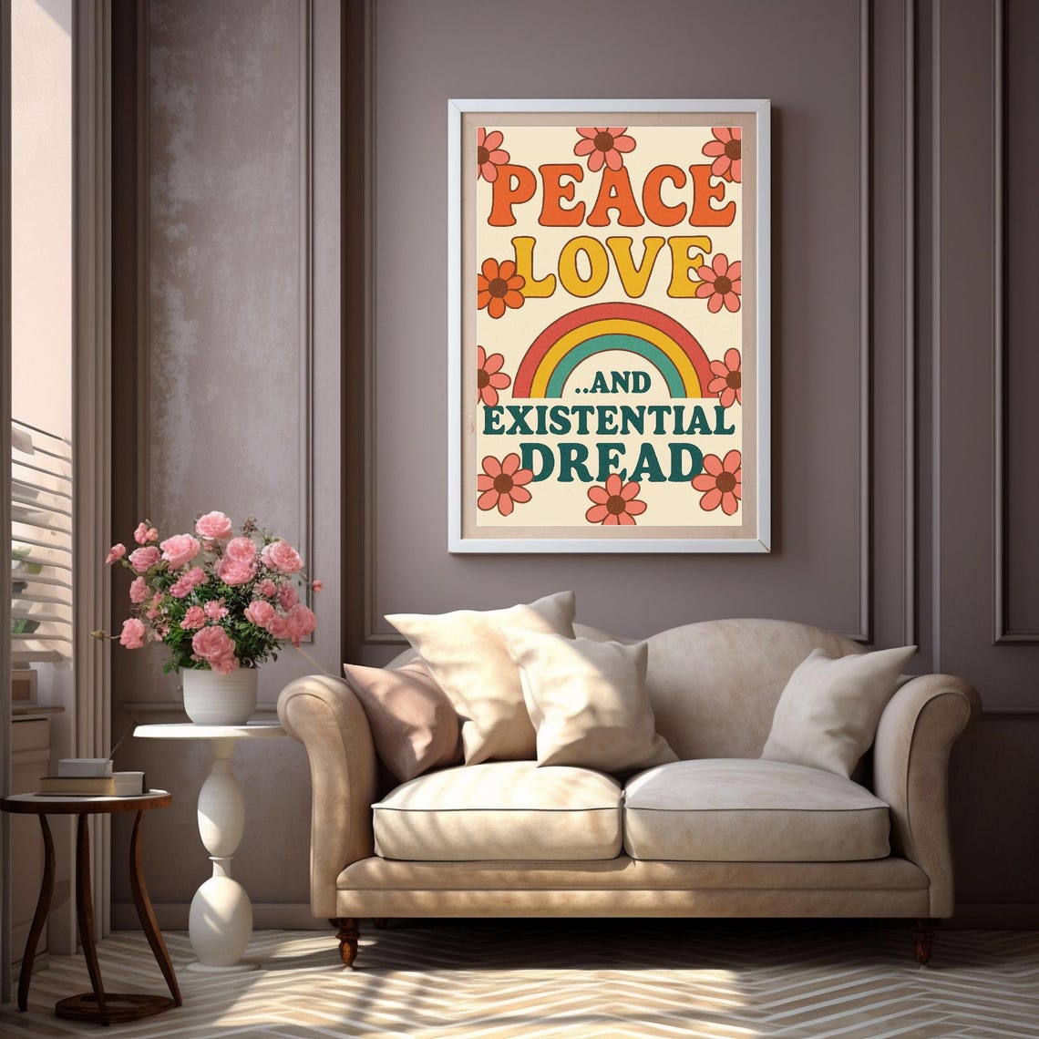 Peace Love and Existential Dread Groovy Retro Rainbow Poster - Image 5