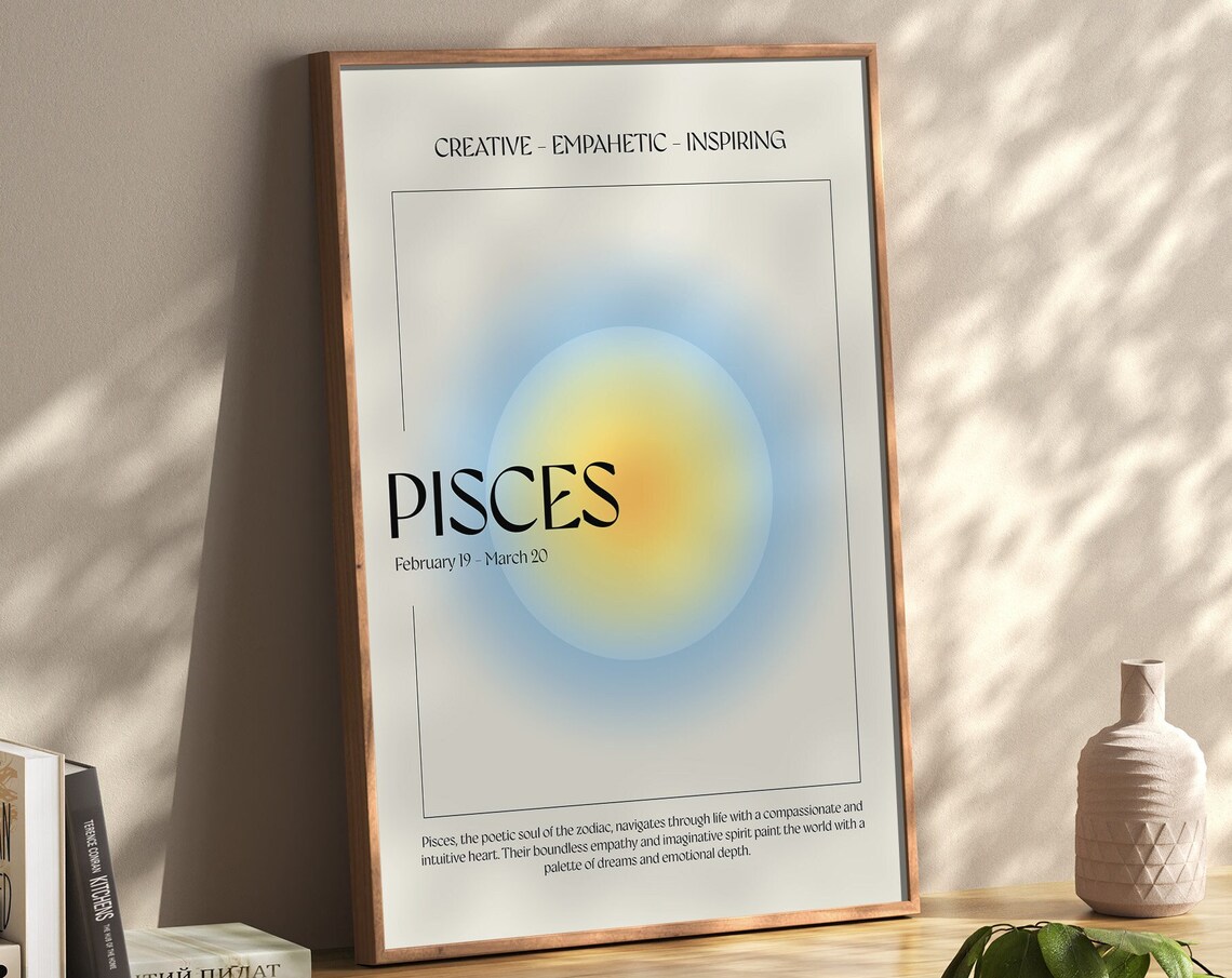 Pisces Zodiac Aura Poster with Creative Empathetic Inspiring Traits Art