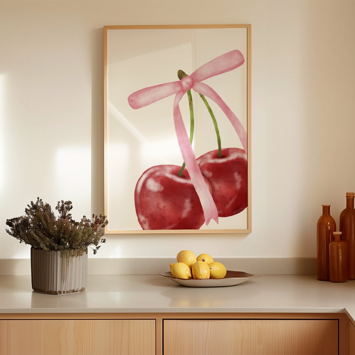 Red Cherry Bow Poster Coquette Dorm Wall Art