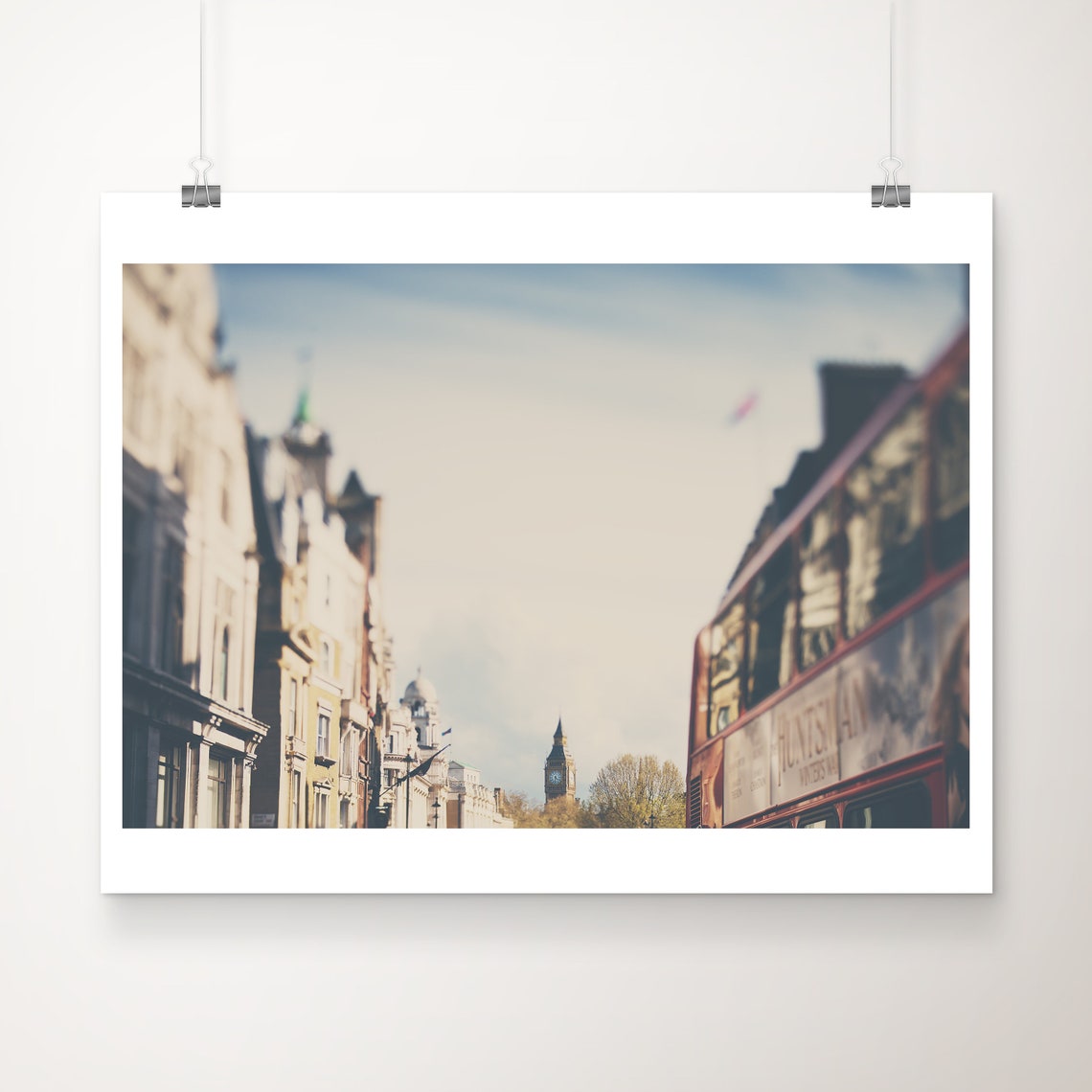 Big Ben and Red Double Decker Bus Soft Focus London Photo Poster