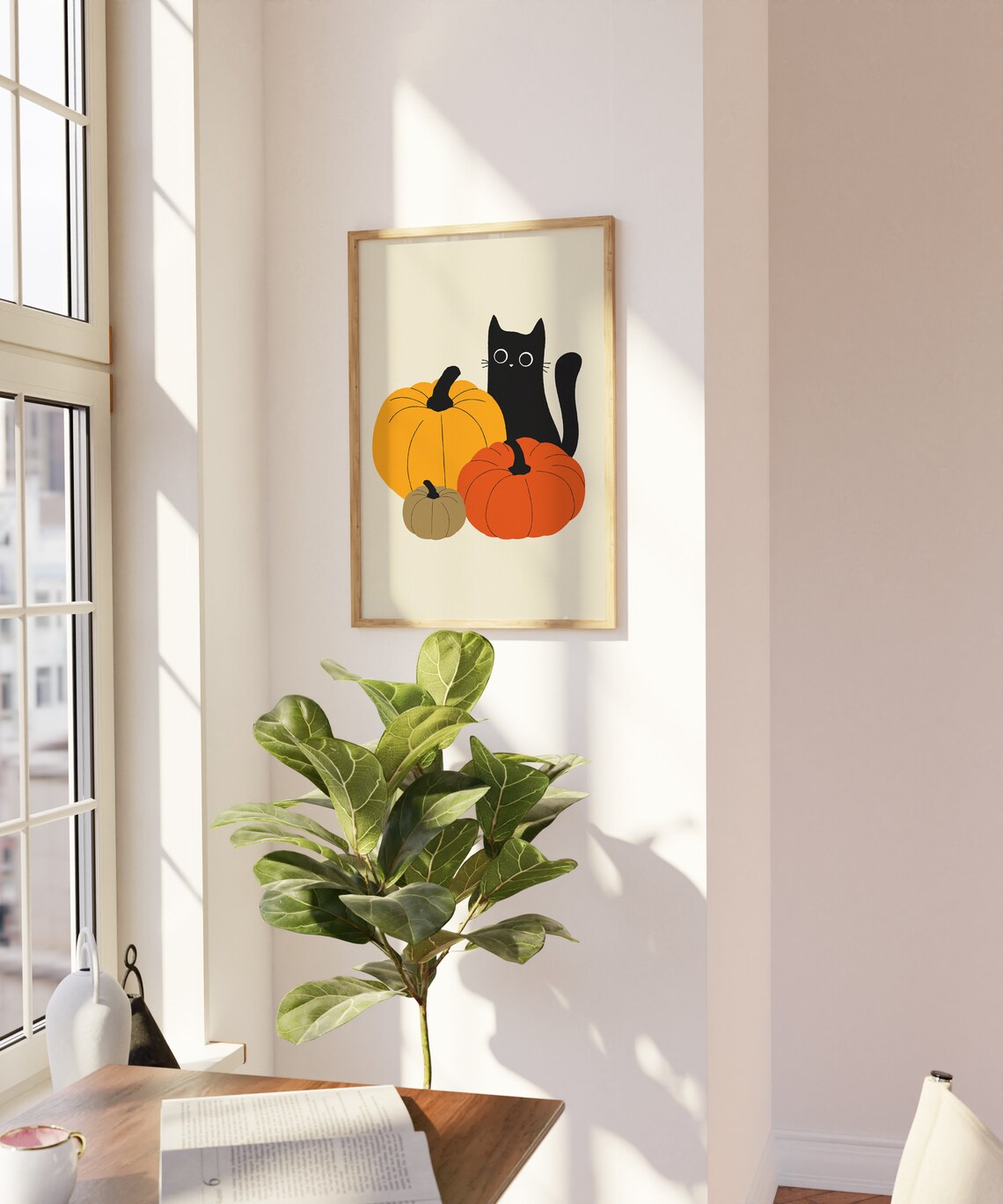 Black Cat and Pumpkins Cute Halloween Autumn Season Decor Poster - Image 2
