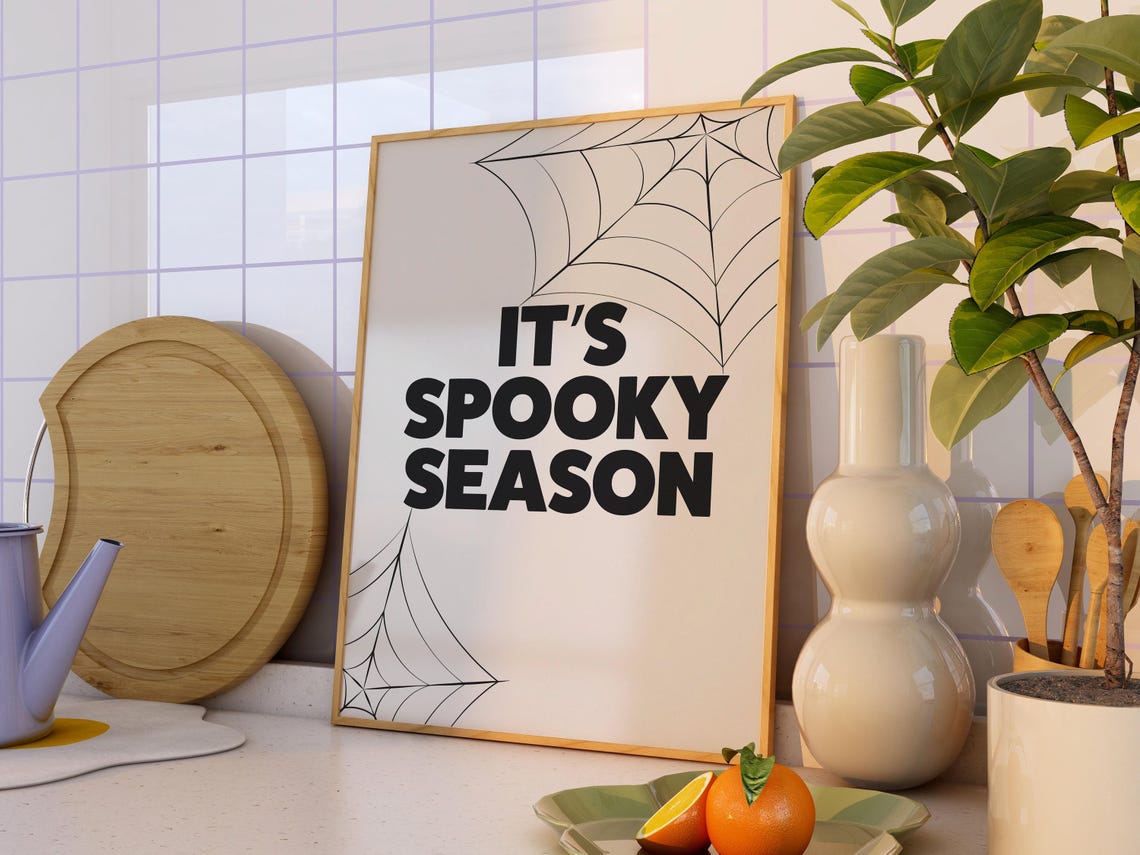 It's Spooky Season Black Spider Web Halloween Quote Decor Poster - Image 2