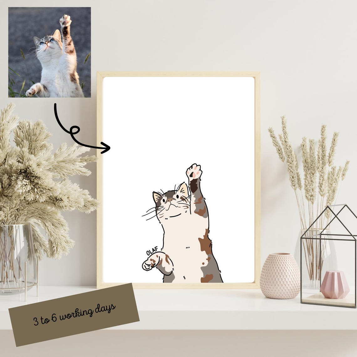 Willow Cartoon Cat Minimalist Tabby Stretching Cute Kitty Art Poster - Image 2