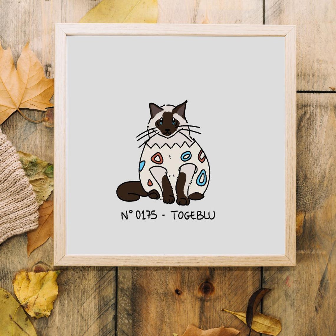 Togeblu Siamese Cat Hatching Egg Cute Cat Number Art Animal Wall Art