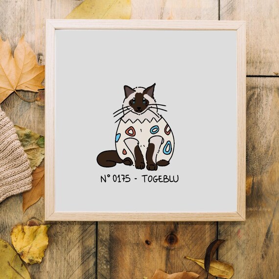 Togeblu Siamese Cat Hatching Egg Cute Cat Number Art Animal Wall Art