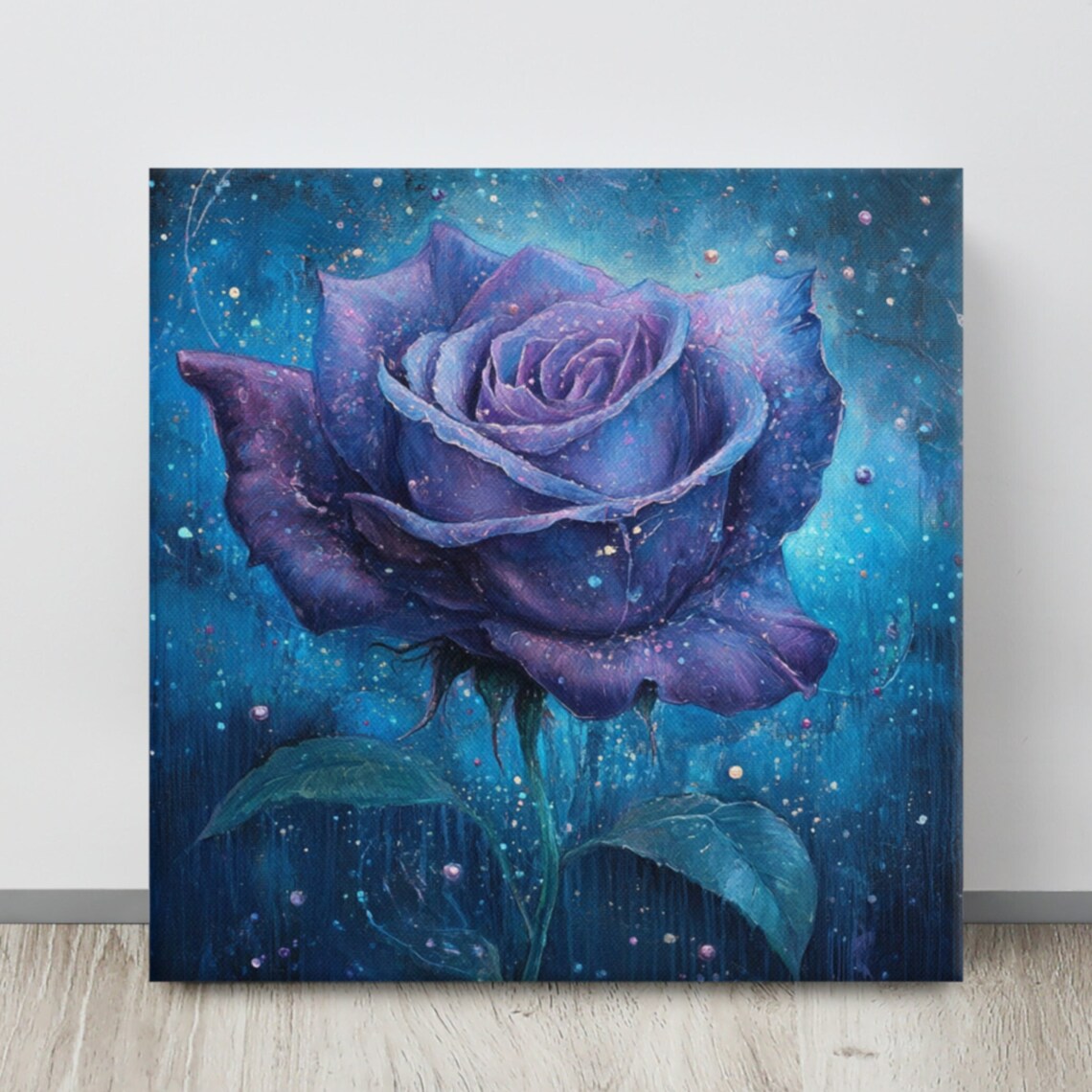 Mystical Purple Rose Starry Night Fantasy Enchanting Floral Art Poster
