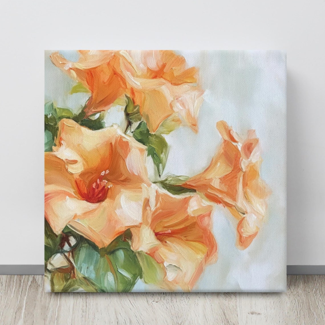 Orange Trumpet Vine Blossoms Painterly Summer Floral Art Poster