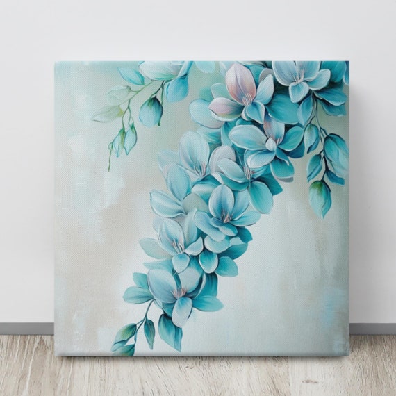 Blue Flower Print Wall Art Flower Painting Print Blue Wall Art Blue Vine Plant Tropical Wall Art Large