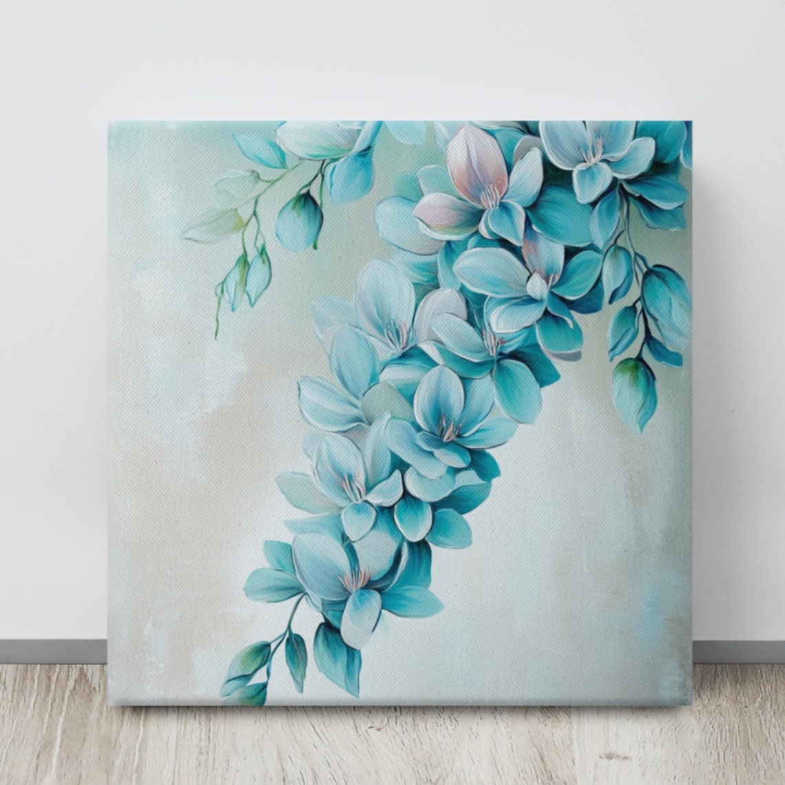 Blue Blossom Cascade Teal Botanical Floral Watercolor Art Poster