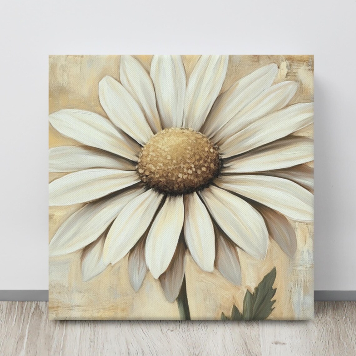 White Daisy Flower Close Up Textured Center Painting Print Poster