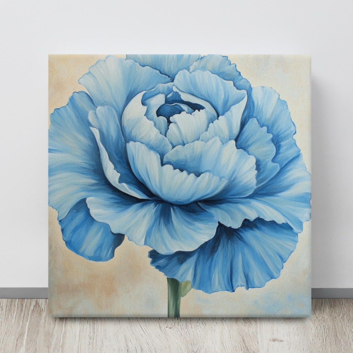 Large Blue Carnation Bloom Soft Cream Background Print Poster