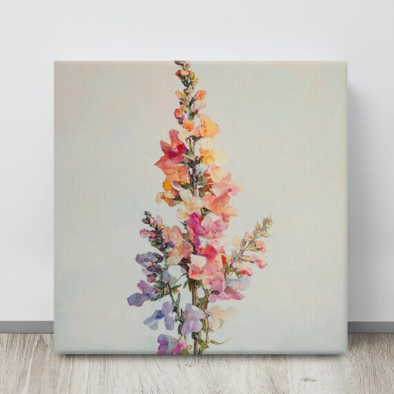Snapdragon Flower Spikes Coral Pink Lavender Watercolor Art Poster