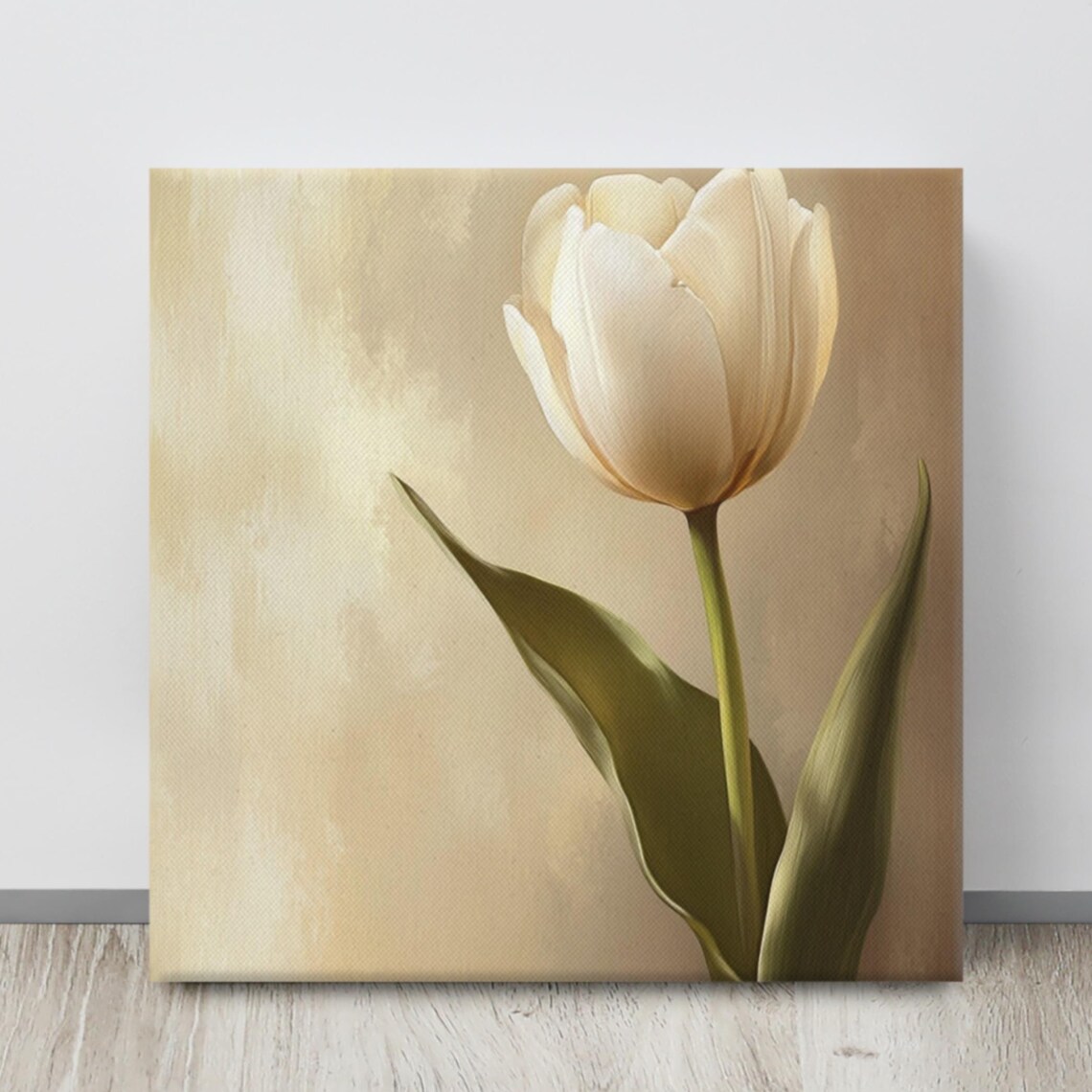 Ivory Cream Tulip Single Bloom Warm Beige Minimal Floral Poster