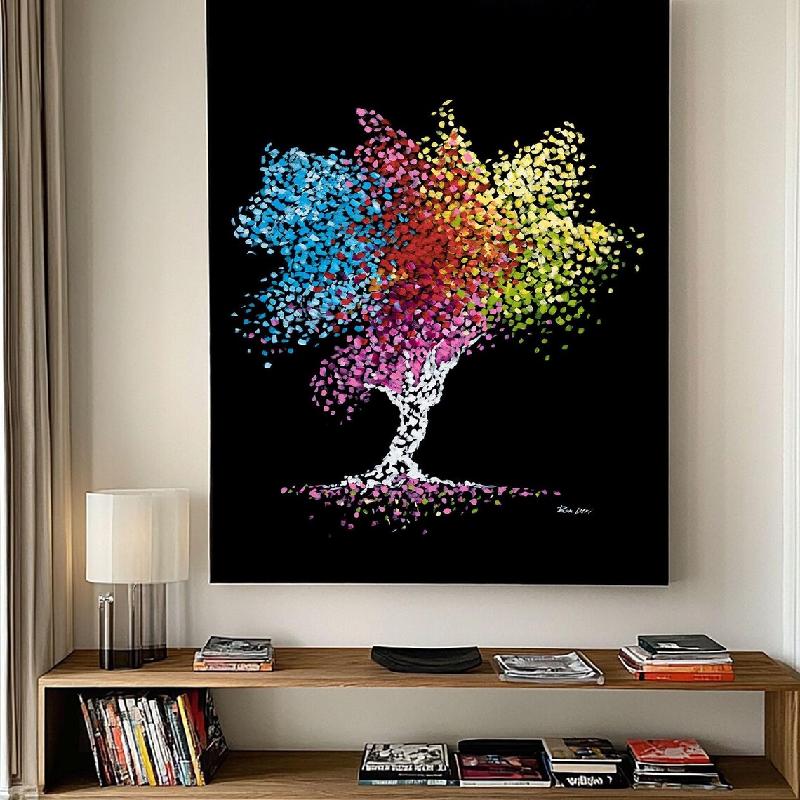 Tree Of Life 55 Rainbow Confetti Foliage White Tree Black Poster