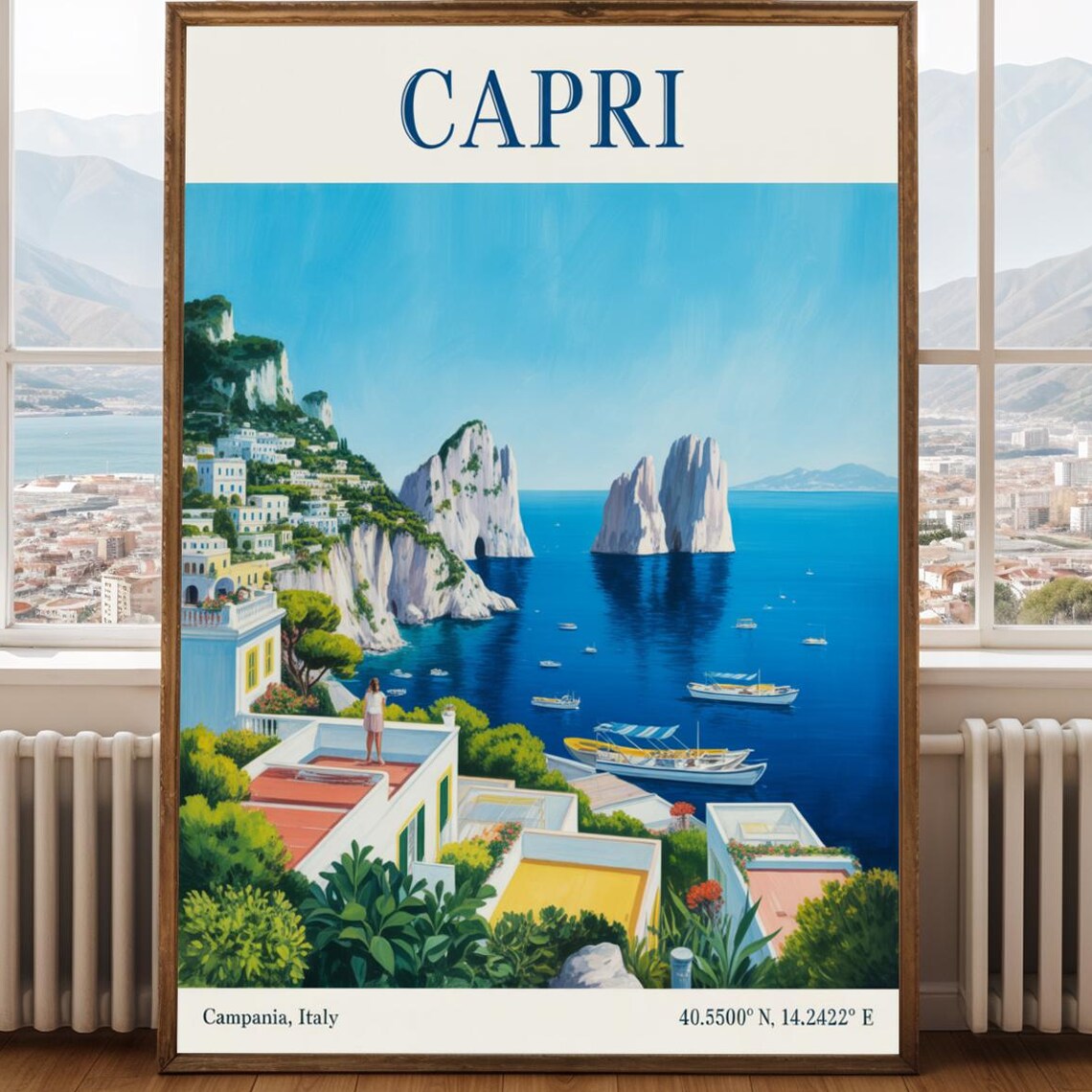 Capri Italy Faraglioni Rocks Blue Sea Coastline Travel Poster