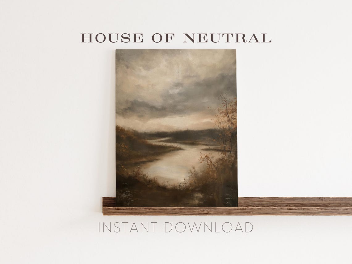 Moody Overcast River Marsh Sepia Landscape Vintage Painterly Wall Art - Image 3