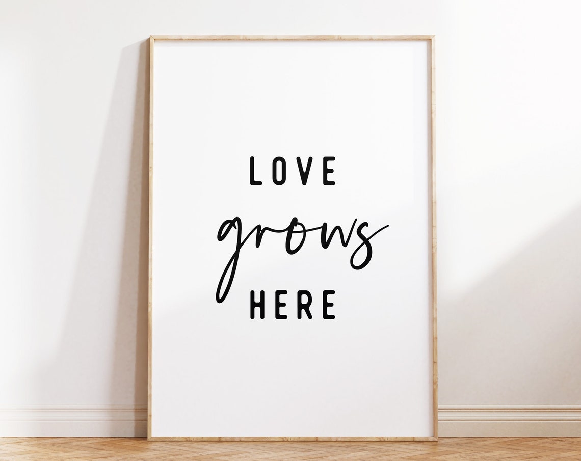 Love Grows Here Sweet Script Typography Family Quote Wall Art