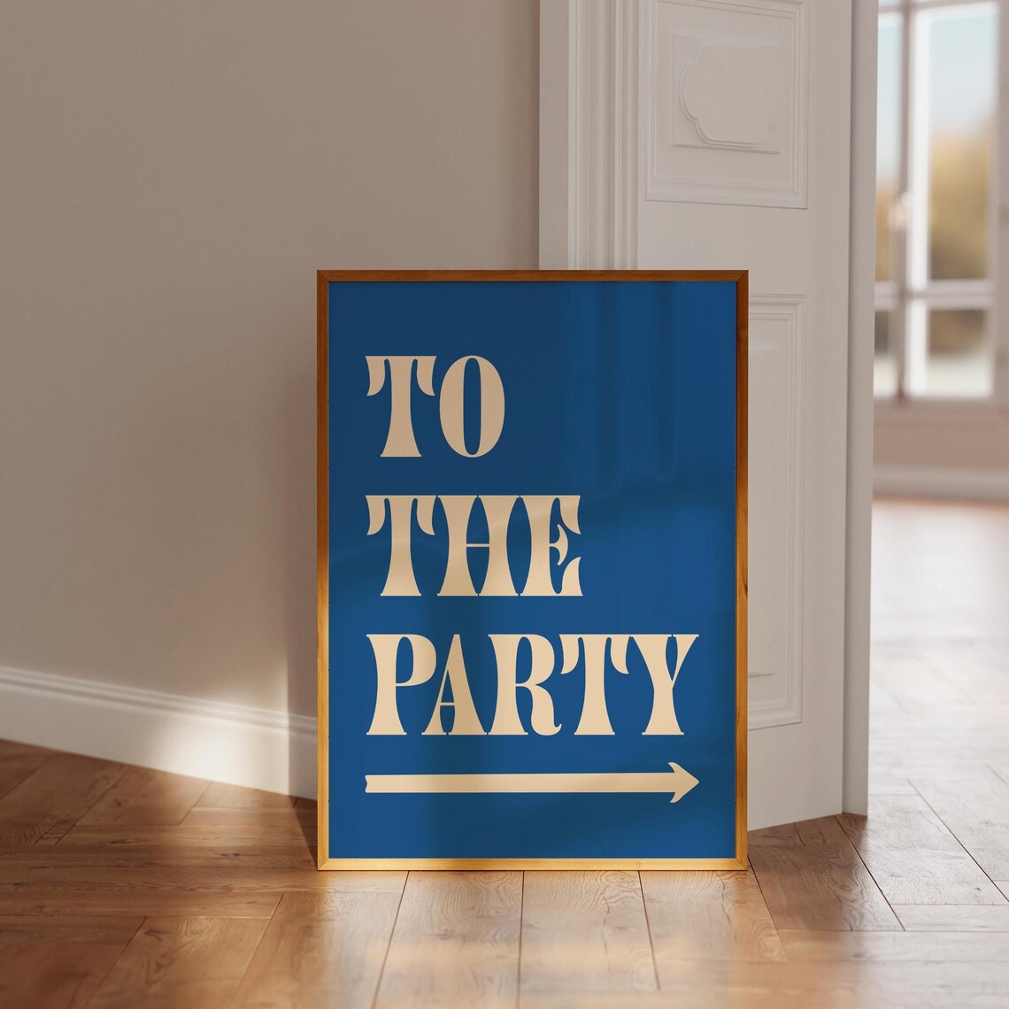 To The Party Arrow Sign Navy Blue Cream Retro Modern Decor Poster