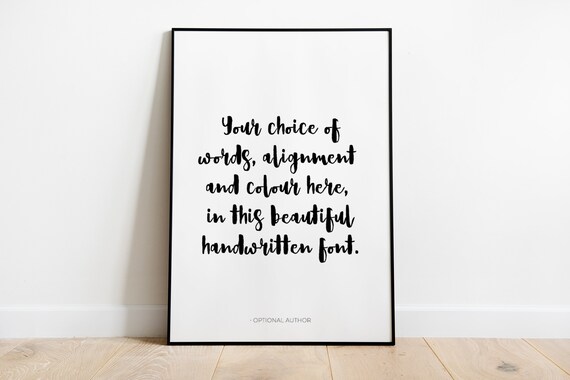 Custom Personalised Text Print Template Black Handwritten Font