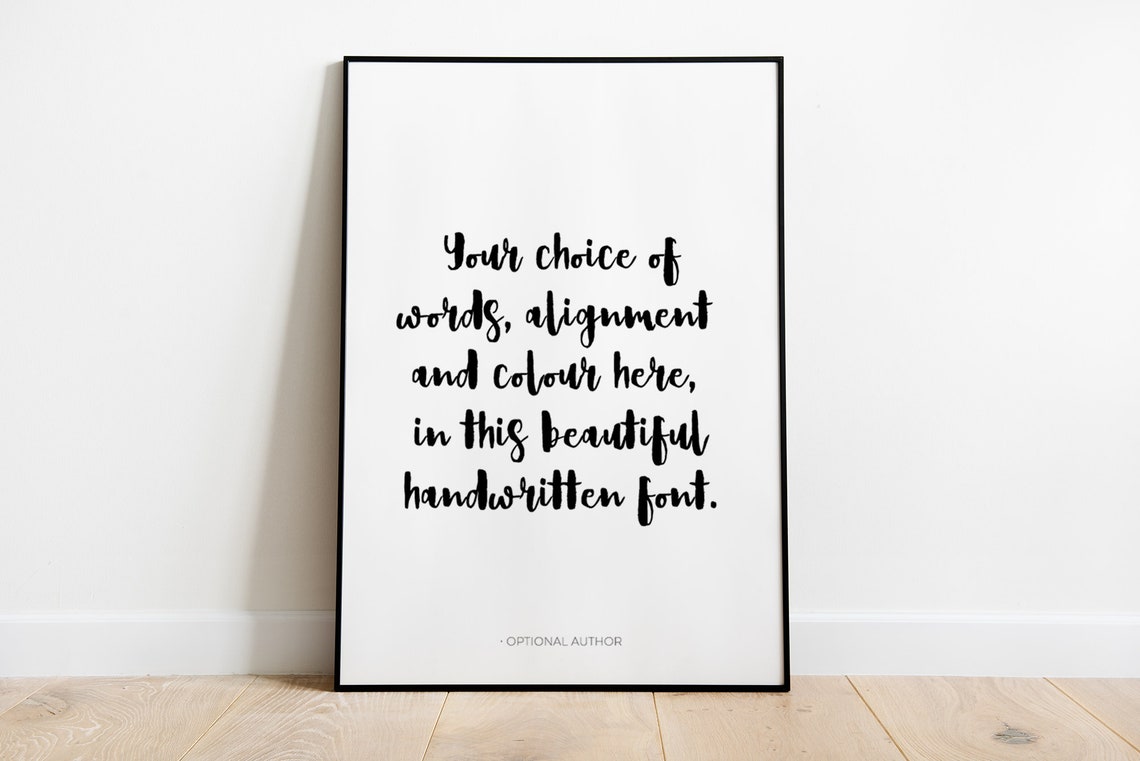 Custom Personalised Text Print Template Black Handwritten Font