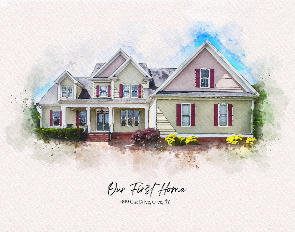 Our First Home 999 Oak Drive Olive NY Watercolor House Portrait Poster - Image 3