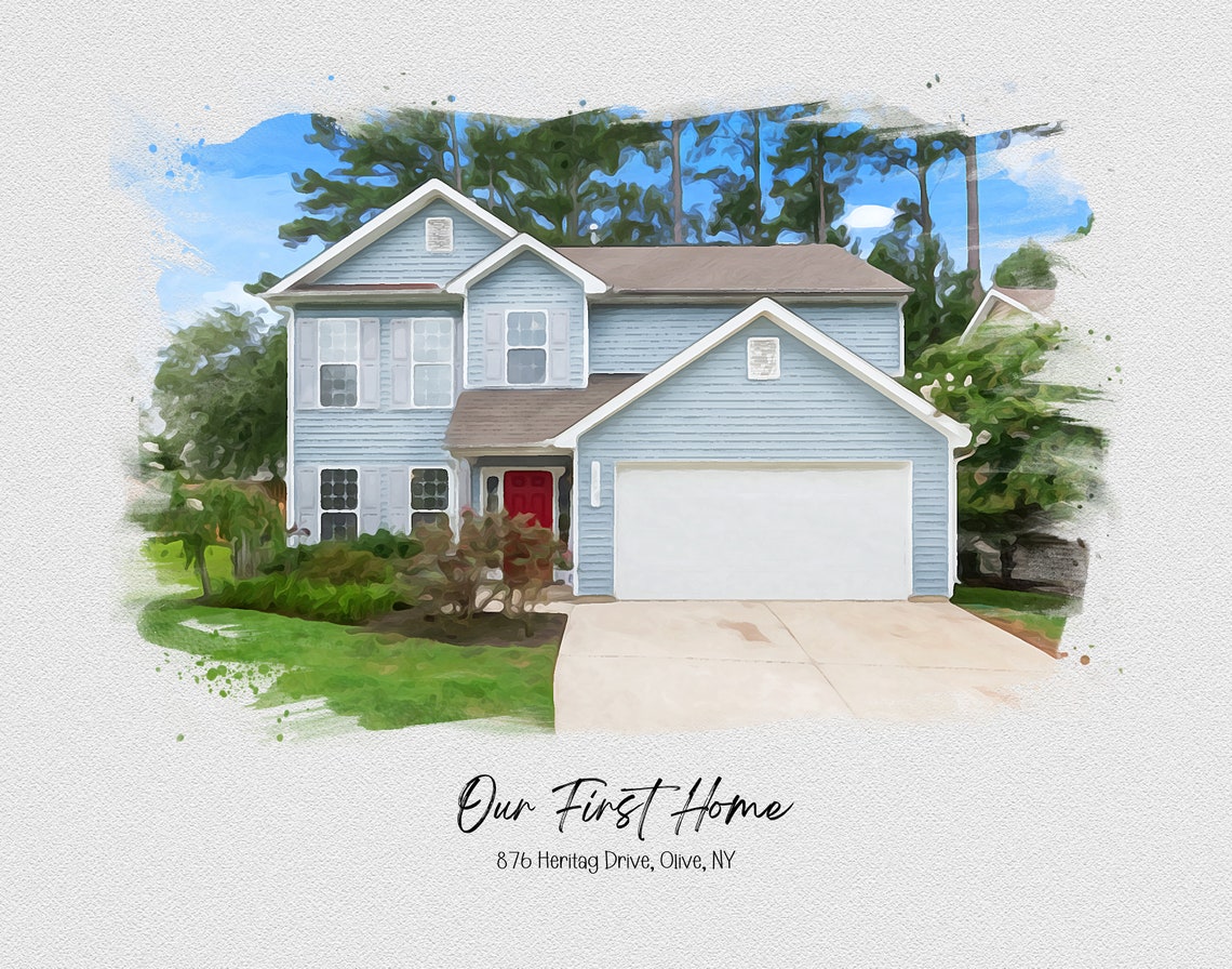 Our First Home Custom House Watercolor Portrait Keepsake Gift Poster - Image 2