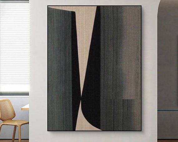 Black Beige Abstract Painting Black Wabi Sabi Wall Art Neutral Wall Decor Boho Textured Wall Art Black Minimalist Painting Entrance Wall Art