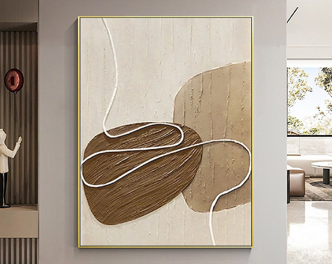 White And Beige Minimalist Wall Art Wabi Sabi Wall Art Oversize Minimalist Painting On Neutral Textured Painting Brown Wall Decor - Image 5