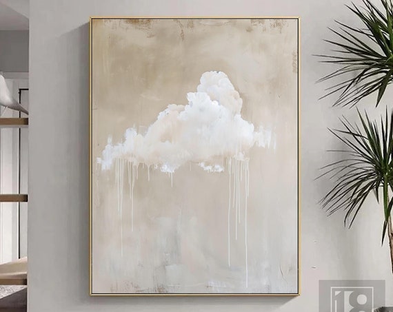 Original White Cloud Wall Art Neutral Beige Wall Art Abstract Art Minimalist Wall Art Indigo Art Modern Sky Wall Art Night Sky Painting