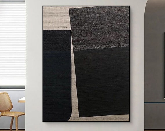 Black Wabi Sabi Wall Art Black Beige Abstract Painting Neutral Wall Decor Boho Textured Wall Art Black Minimalist Painting Entrance Wall Art