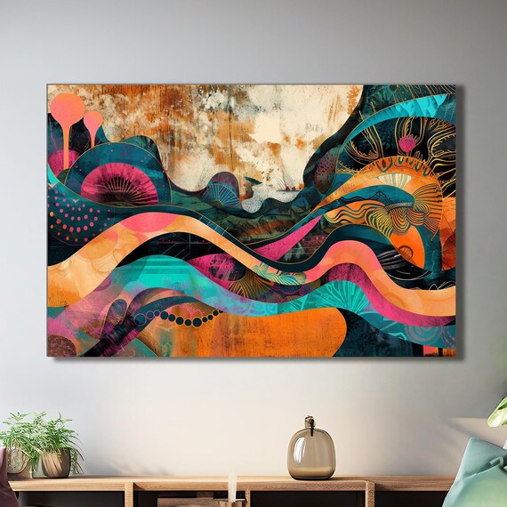 Vibrant Pink Abstract Wall Art Funky Fun Poster Room Decor Bedroom Art Home Decor Unframed Or Framed Print Teal Orange Black