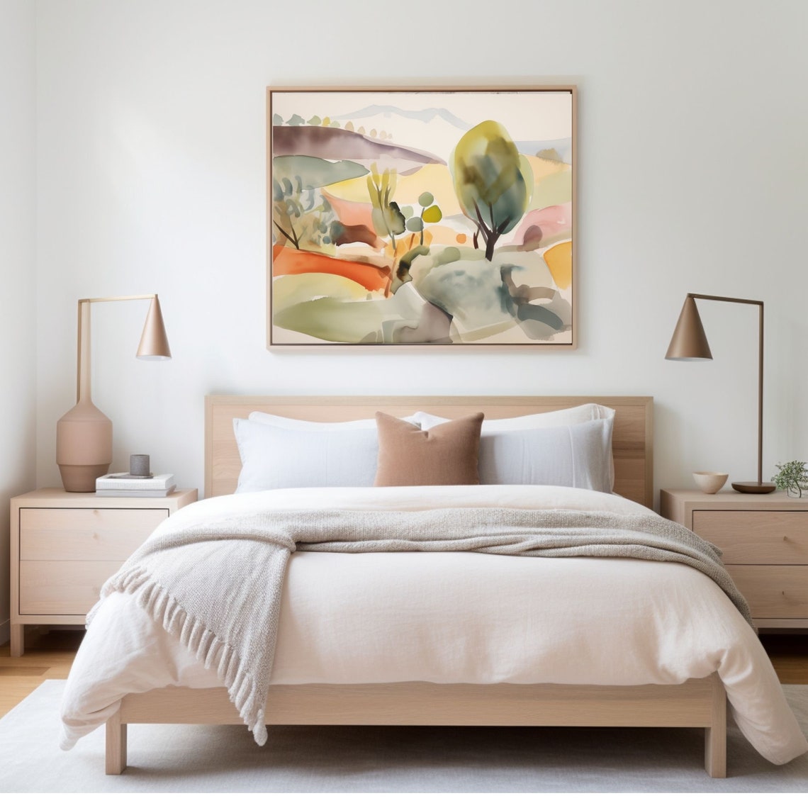 Stylized Trees in Coral and Sage Dreamy Abstract Watercolor Poster - Image 2