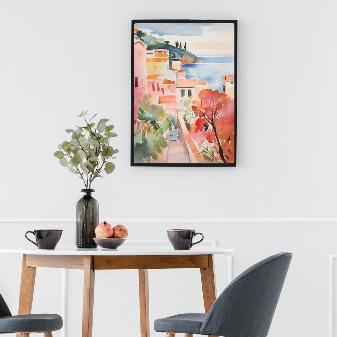 Colorful Greek Island Hillside Village Watercolor Travel Poster - Image 2