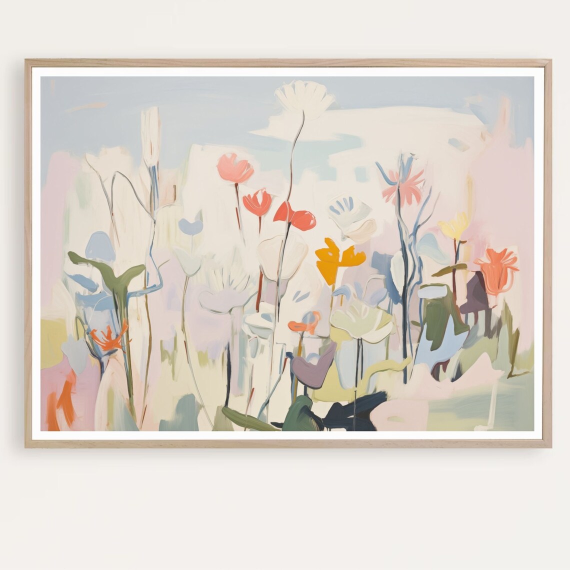 Pastel Abstract Wildflower Meadow in Coral and White Colors Poster
